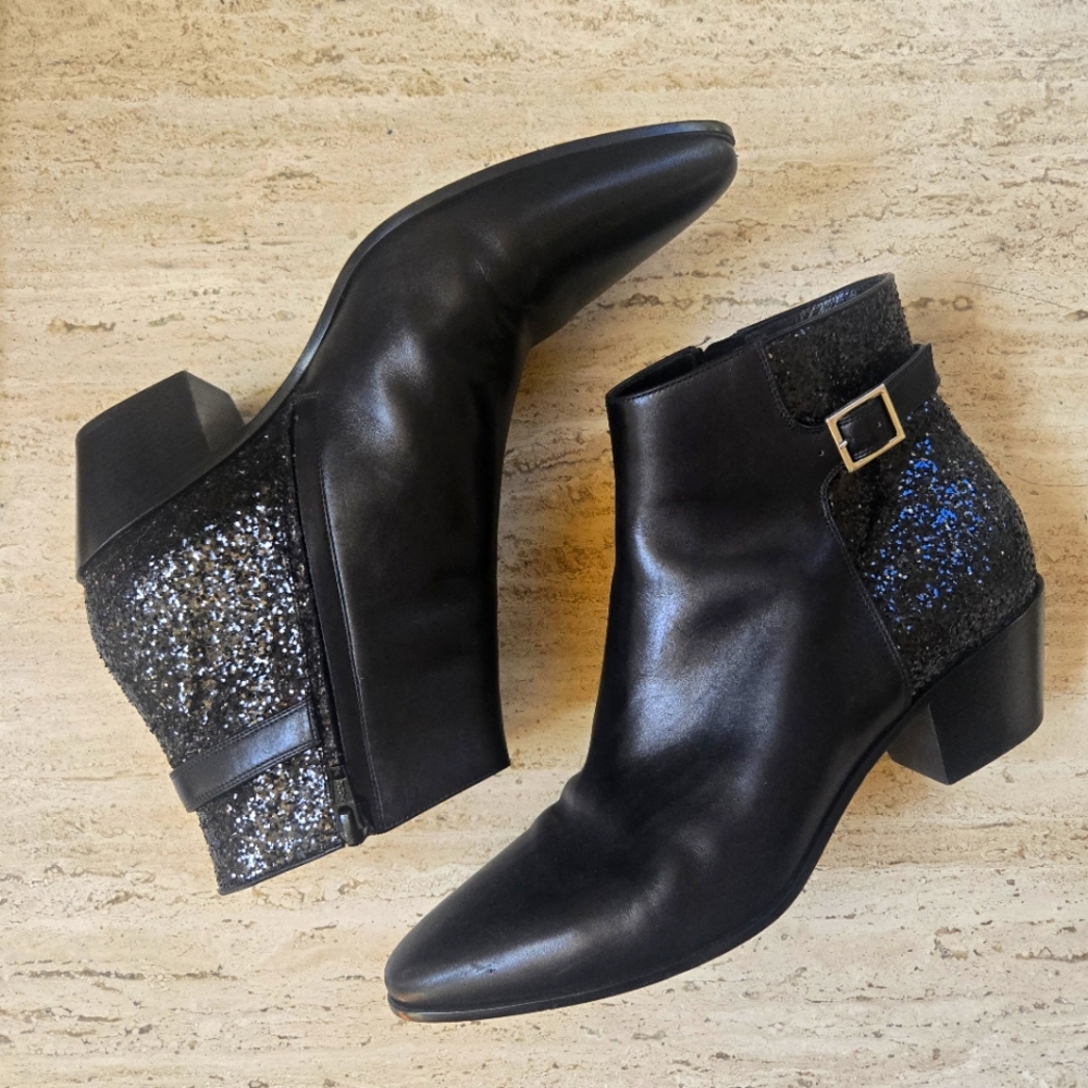 Saint Laurent Leather Sequin Evening Ankle Boots- EUC 40/8.5 9